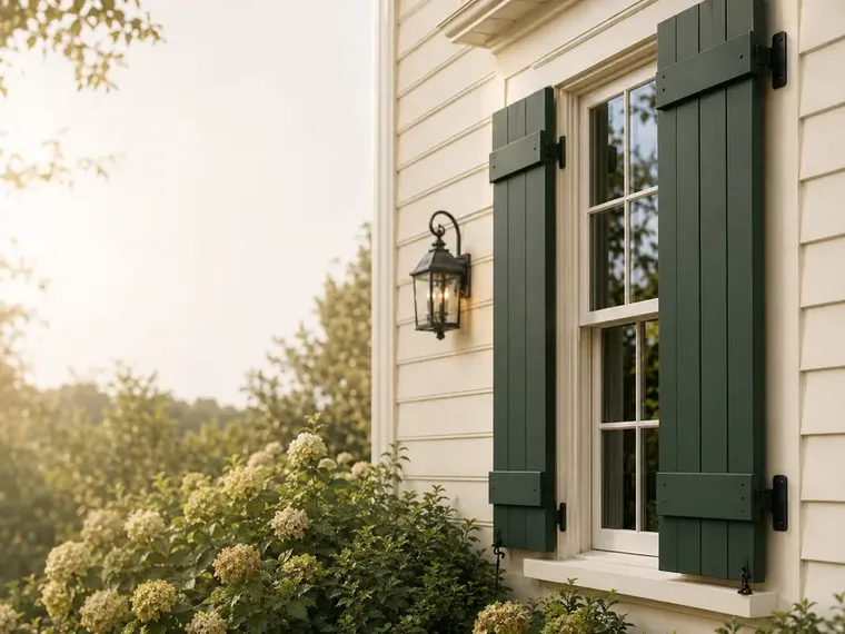 Custom exterior wood louvered shutters handcrafted by Estate Millwork